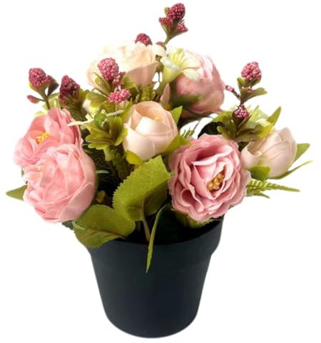 Hperu Fleurs artificielles avec Vase, Roses Roses en Pot Fleurs artificielles pour Graves Roses en Soie Fleurs en Vase pour Graves Pots avec Fleurs artificielles pour intérieur extérieur 6x7