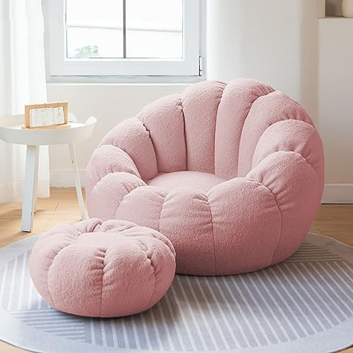 PacuM Sitzsack-Stuhlbezug (ohne Füllstoff), ultraweicher Teddy-Stoff, Sessel, weich, bequem, schönes Wohnaccessoire, DIY-Formen, Sitzsack-Stuhl-Sofabezug,Rosa