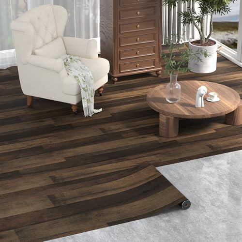 Homease PVC Bodenbelag Selbstklebende Holzoptik Vinylboden Vintage-Look, Wasserdichte Schneidbar Vinylbodenbelag Bodenaufkleber für Bettzimmer, Küche, Wohnzimmer, 60x1000cm Dunkler Retro-Stil