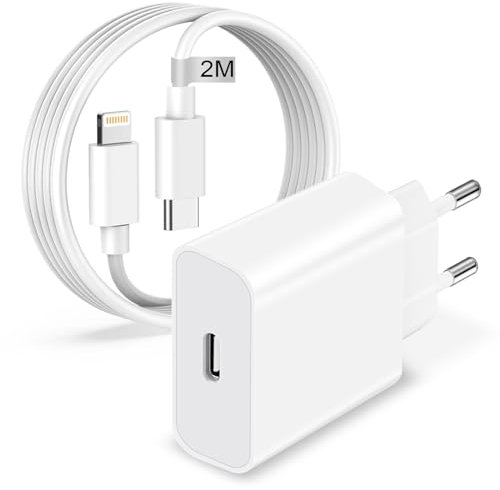 Caricatore iPhone Originale Apple MFi, 20W Caricabatterie iPhone Caricatore Rapido USB C Alimentatore iPhone Presa USB C Spinotto con 2M Cavo Ricarica Rapida per iPhone 14 13 12 11 Pro Max/Mini/XS/X/8