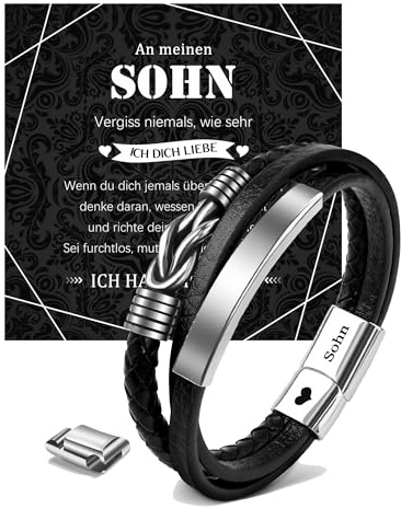 MANVEN Sohn Armband Sohn Geschenke 16. 18. Geburtstag Weihnachten Abschluss | An Meinen Sohn Armband Von Mama Papa Junge Lederarmband Gravur Herren Geschenk Motivationsges Abitur My Son