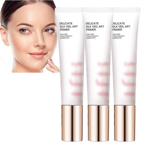 Delicate Silk Veil Art Primer – Koreanisches Make-up, porenloser, matter Make-up-Primer für fettige Haut (leicht, feuchtigkeitsspendend), verwischender Porenfüller (3 pcs)