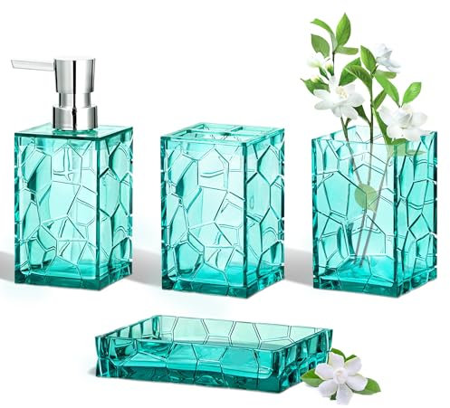 HBlife Acryl Boho Modern Teal Blue Badezimmer Set mit Zahnbürstenhalter, Seifenspender, Becher, Seifenschale