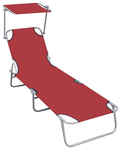 HEFZGDB Klappliege mit Sonnendach Rot Aluminium Feldbett Gartenliege Strandkorb Geeignet für Pool, Terrasse, Garten.