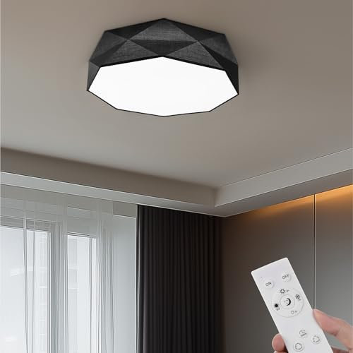 Navaris Geo Stoff LED Deckenlampe - Mit Fernbedienung und Dimmfunktion - 10-100% Helligkeit - Schlafzimmerlampe und Wohnzimmerlampe - Farbtemperatur 2700-6500K - Inklusive Timer