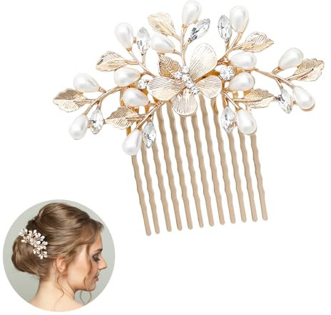 Peignes à cheveux dorés pour mariée avec perles et feuilles pour femmes et filles accessoire élégant pour mariages bals concours de beauté fêtes anniversaires et autres occasions