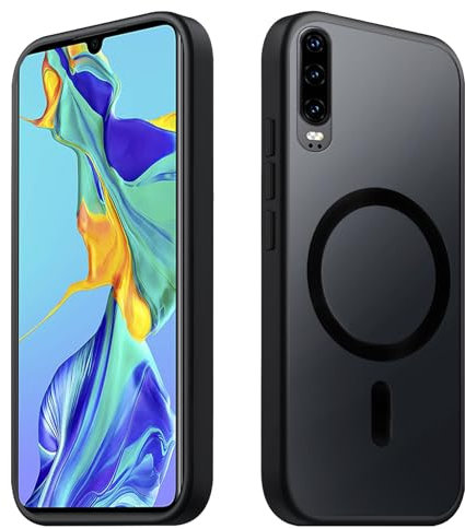 Tawarror Magnetische für Huawei P30 Hülle, Matt Transluzente Handyhülle für P30 PC Rückseite Kratzfest TPU Fallschutz Stoßfest Anti-Fingerabdruck Schutzhülle, Schwarz