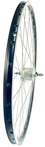 Resul 28 Zoll Vorderrad Alu Ersatz für Shimano Nabendynamo, Alu-Hohlkammerfelge, mit Nirosta-Speichen, schwarz-Silber