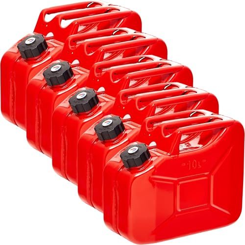 BW® Benzinkanister Metall 5x 10 Liter mit Schraubverschluss - Kraftstoffkanister Rot - RAL 3000 - TÜV-geprüft und UN-Zulassung - 0,9mm Stahl nach DIN 7274 - Made in Europe