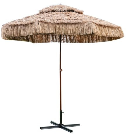 Sombrilla redonda de aluminio de 10 pies con estilo hawaiano grande para playa, bar, patio, jardín, playa y patio trasero.