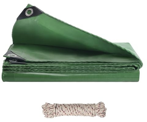 HUAESIN 2 x 3m Tarpaulin Waterproof Heavy Duty 440 GSM Thicken Waterproof Tarps with 10M Rope PVC Green Tarpaulin Sheet with Eyelets for Outdoor Garden Furniture Camping Chicken Coop Cover
