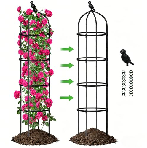 Garden Obelisks Trellis for Climbing Plants, 6FT Metal Garden Trellis, 1 Pack Plant Support for Climbing Rose, Tomato, Cucumber, Flowers, Grape, Pea, Outdoor Indoor 175cm Obelisks for Climbing Plants