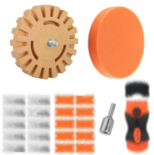 Decal Remover Eraser Wheel Adhesive Remover Kit, Included 1*scraper+20*Replacement Blades, 4 Inch Rubber Eraser Wheel with 2*Drill Adapter for Removeing Car Decal Vinyl Tape Graphics Pinstripe