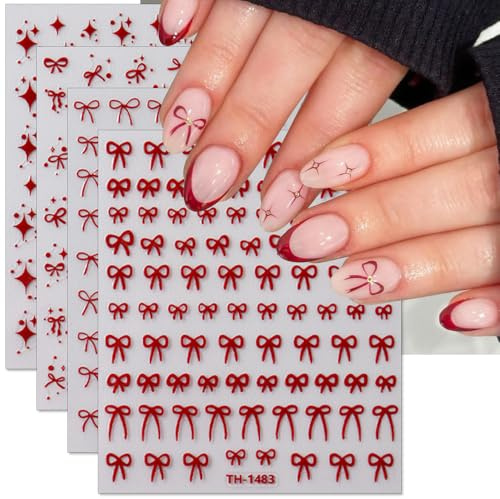 Mehrere Formen Schleife Stern Nagelsticker Rot Schleifen Sterne Nail Sticker Kawaii Schleifenknoten Nagelaufkleber Ribbon Bow Star Nagel Sticker Stars Bows Nagel Stickers Nageldesign Zubehör Nail Art