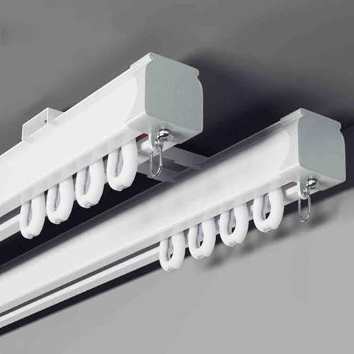 PHQCIV 1-5 Meter Doppelte Vorhangschiene, Weiß, Dicke Schwere Aluminium Vorhangschienen Für Wohnzimmer Schlafzimmer, Leise Balkon Fenster Schiebeschiene Mit Hardware(Size:1.30M,Color:weiß)