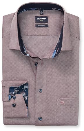 OLYMP Herren Oberhemd Langarm Luxor,Faux Uni,465 Modern Fit 20,13 New Kent,Bordeaux 37,42