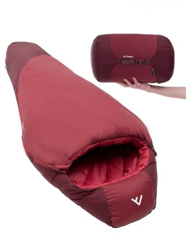 qeedo Fluffy 0 Daunen Schlafsack 4 Jahreszeiten (Komfort-Temperatur 0°C) - kleines Packmaß (37x29x29 cm) - 1.760 g - (L: bis 195 cm Körpergröße) - Camping, Outdoor, Trekking - RDS-Zertifiziert