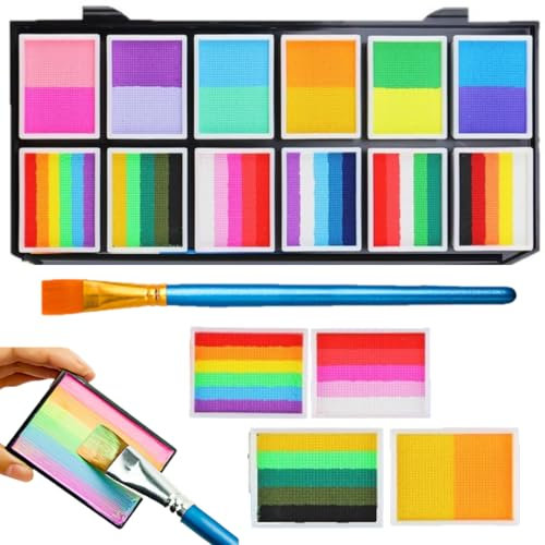 KARLOR Palette de 42 couleurs arc-en-ciel avec pinceau, peinture pour visage arc-en-ciel, peinture pour le corps, peinture soluble dans l'eau, peinture de théâtre, peinture pour le visage, festival