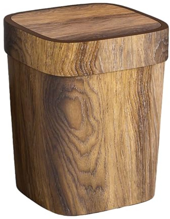 Generisch Küchenmülleimer, 12L Holz-Garageneimer mit Deckel, rechteckiger Abfallkorb, Retro-Recyclingeimer für Badezimmer, Wohnzimmer, Küche, Zuhause, Hotel