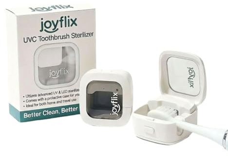 joyflix UV-C Zahnbürsten-Desinfektionsmittel, tragbar und wiederaufladbar, 99,9 % Desinfektion mit Heizfunktion, magnetische Halterung, reisefreundliches und kompaktes Design, Weiß (Weiß)