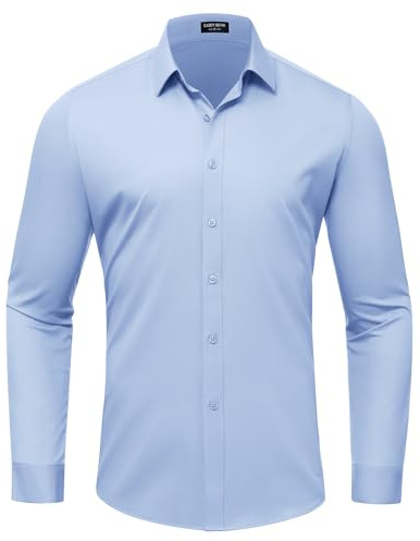 Mauro Kane Camisa Hombre sin Planchar Manga Larga Formal Camisas de Vestir de Negocios con Botones Casual Fibra de Bambú