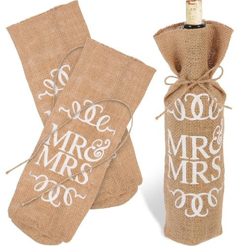 DOITOOL 2pcs MR MRS Jute Wine Pouch Wedding Bottle Bags Burlap Decorative Wine Bottle Covers for Wedding Party Travel