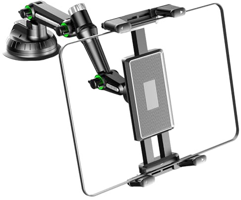 Yeqqzq Phone Tablet Holder for Car, Suction Cup Mount for Dashboard & Windshield, 360° Rotation Adjustable Clamp with Telescopic Arm Compatible with 5-13