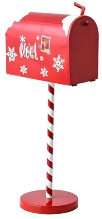 MEILVMEIJI Weihnachtsmann-Briefkasten für Weihnachtsdekorationen, Metall-Briefkasten mit Holzsockel, für drinnen und draußen, Urlaub
