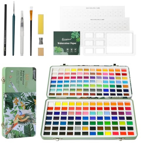 Mocifa Set de Acuarelas 168 Colores en Caja Portátil Kit Pintura Acuarela Adultos con Pinceles y Papel Acuarela Set Pintura Acuarelas Portátil para Adultos Artistas Principiantes Profesionales Viajes