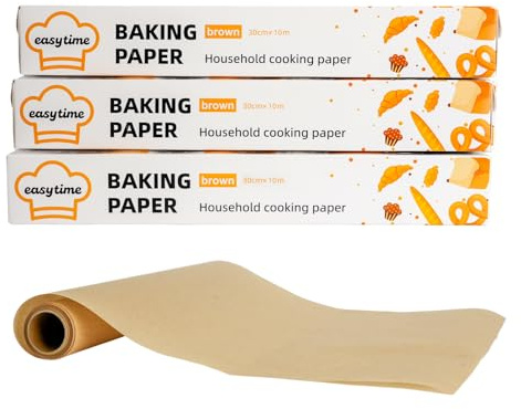 Backpapier Rolle 3er Pack, 30 cm x 10 m, antihaftend | 30 m Gesamtmenge, fettabweisend und hitzebeständig mit Schneidehilfe. Ideal für Backofen, Airfryer, Grillen und Kochen