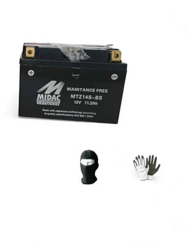 MIDAC Batterie MTZ14S-BS komplett gebrauchsfertig und geladen für die Montage 1,2 Ah Ampere 12 Volt 150 x 87 x 110 mm kompatibel mit BENDA V 302 Cruiser 300 2023 A 2024