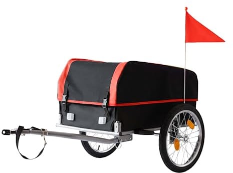 Relaxdays Fahrradanhänger Lastenanhänger, klappbar, 120 L, Regenschutz & Fahne, HBT: 59x124x69 cm, Fahrradwagen, Farbe