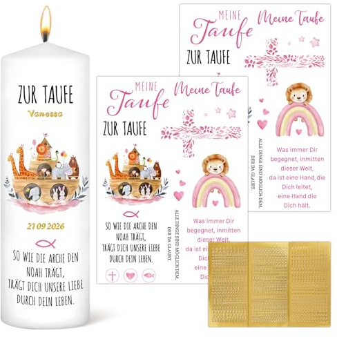 UNISUNSG 2pcs Kerzentattoos Taufe Kerzen Tattoofolie + 3pcs Groß- und Kleinbuchstaben Kerzen Sticker Gold Zahlen Aufkleber für Taufkerze Basteln