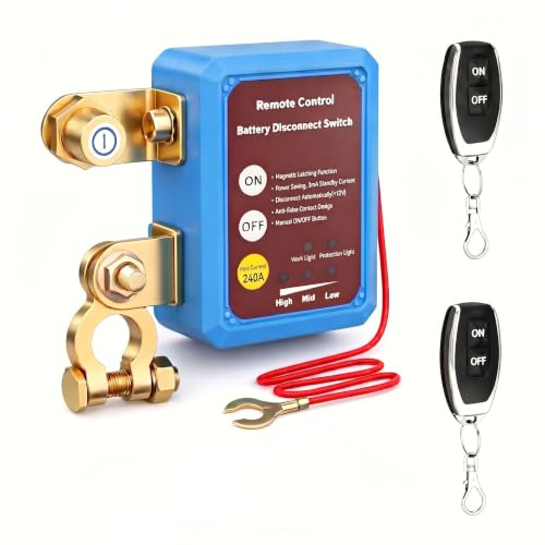 Battery Isolator Switch 12V 240A, Wireless Remote Battery Disconnect Switch | 240A max heavy current Dual wireless remote fobs Magnetic latching energy saving 3mA For 12V vehicles & solar systems