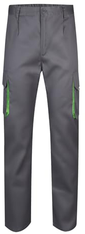 Velilla 103004 Hose mit Mehreren Taschen, Grau und Limettengrün, 42 | Hose mit mehreren Taschen, verstärkt, Reißverschluss und Knopf, Taschen mit Balg, Griff und Schlaufe, Arbeitskleidung