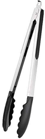Vogue Heavy Duty Stainless Steel Kitchen Silicone Tip Tongs 300mm - Strong Grip, Heat Resistant Tip and Lock CS771