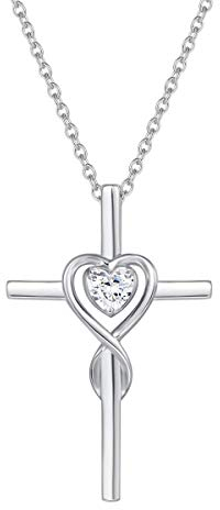 FANCIME Damen Halskette mit Unendlichkeit Symbol Kreuz Anhänger Kette Infinity aus 925 Sterling Silber mit Zirkonia Edelstein Herz Form - Verstellbar Kettenlänge: 40 + 5 cm