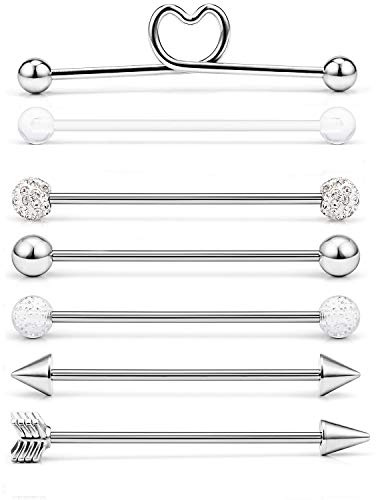 LAURITAMI Piercing Industrial Bars Scaffold 14G 38mm Surgical Steel Helix Cartilage Earrings Barbell Crystal Gem Women Men