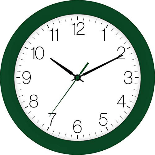 Eurotime Funkwanduhr, 30 cm, Dunkelgrün Grün, Kunststoffgehäuse, gewölbtes Echtglas, automatische Zeitein- und Zeitumstellung von Sommer- und Winterzeit, klares Zifferblatt, 52800-09-3