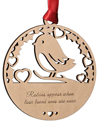 Alphabet barn Memorial Christmas Tree Decoration Robin Plaque Wooden Bauble Remembrance Robin In Loving Memory Gift