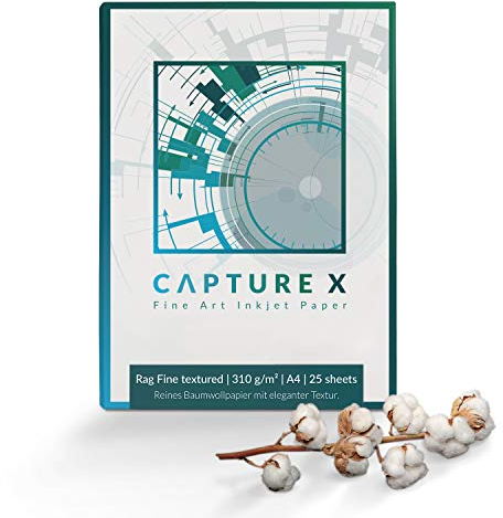 CAPTURE X Rag Fine textured, 310g/m², A4, 25 Blatt Box - edle Struktur - 100% Baumwolle - Fine Art Paper