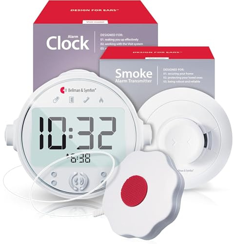Bellman & Symfon Safe Fire Alerting Solution – Smoke Detector for Hard of Hearing - Wireless Smart Home Safety Alarm Includes Smoke Transmitter, Alarm Clock Receiver with Guiding Night Light