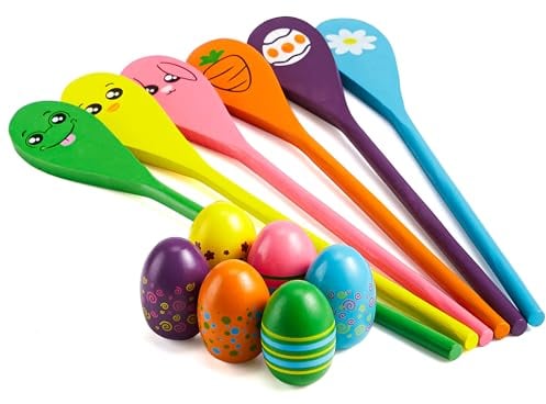 JOYIN Egg and Spoon Race Game Set, Outdoor Games For Kids,6 Easter Eggs & 6 Plastic Spoons with Assorted Colors Family Games for Kids and Adults, Party Favor Supplies, Garden Outdoor Toys