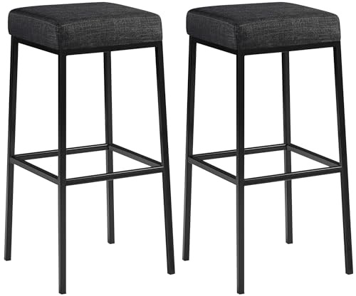 CLP 2er Set Barhocker Montreal I Gepolsterte Barstühle mit Stoffbezügen I Tresenhocker mit Metallgestellen | Farbe dunkelgrau Gestell Farbe schwarz