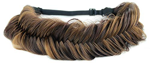 Bobiya Breites Fischschwanz-Haarband aus Kunsthaar, geflochten, klassisch, grob, elastisches Stretch-Haarteil, für Damen und Mädchen, Braun (Chocolate Toast)