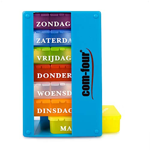 COM-FOUR® 1x Medikamentendosierer auf NIEDERLÄNDISCH, Medikamenten-Box | je 3 Fächer - Pillendose - Pillenbox - Tablettenbox - Wochendosierer zur Aufbewahrung [NIEDERLÄNDISCH]