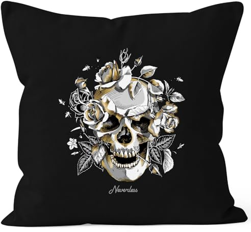 Autiga® Kissen-Bezug Totenkopf Rosen Skull Flower Schädel Dekokissen Schwarz Unisize