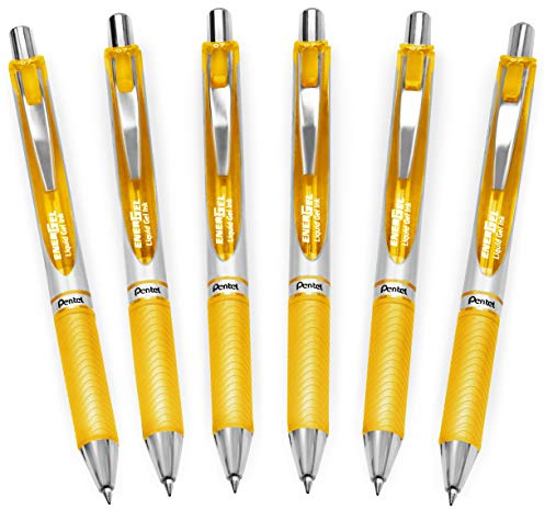 Pentel EnerGel XM BL77 Gelschreiber, einziehbar, 0,7 mm, 54 % recycelt, Gelb, 6 Stück