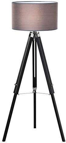 HOMCOM Modern Tripod Floor Lamps for Living Room with Fabric Lampshade, Standing Lamp for Bedroom Bulb not Included, Grey and Black