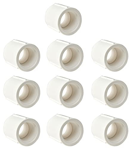 FangKingNo 10 Stück 1,27 cm Gewinde auf zwei Enden, PVC-Innengewinde, Adapter für Rohrverbindungen (Innengewinde x Innengewinde) Rohrkupplung, weiß, 1,27 cm (1,27 Zoll)